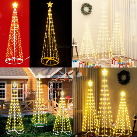 Árbol Cónico De Luces Árbol Navideño Armable Tiras Led 180cm