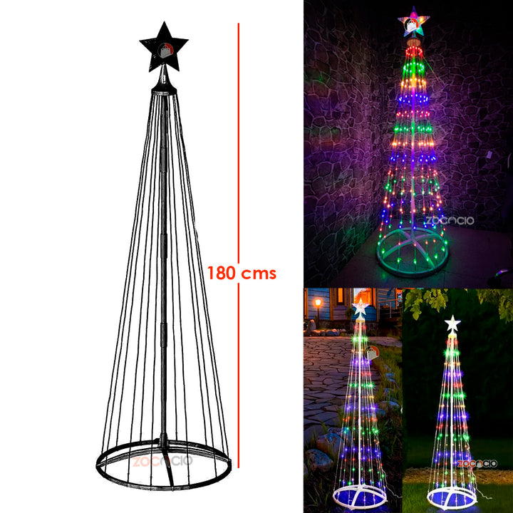 Árbol Cónico De Luces Árbol Navideño Armable Tiras Led 180cm