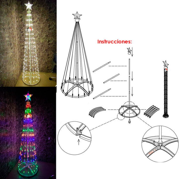 Árbol Cónico De Luces Árbol Navideño Armable Tiras Led 180cm